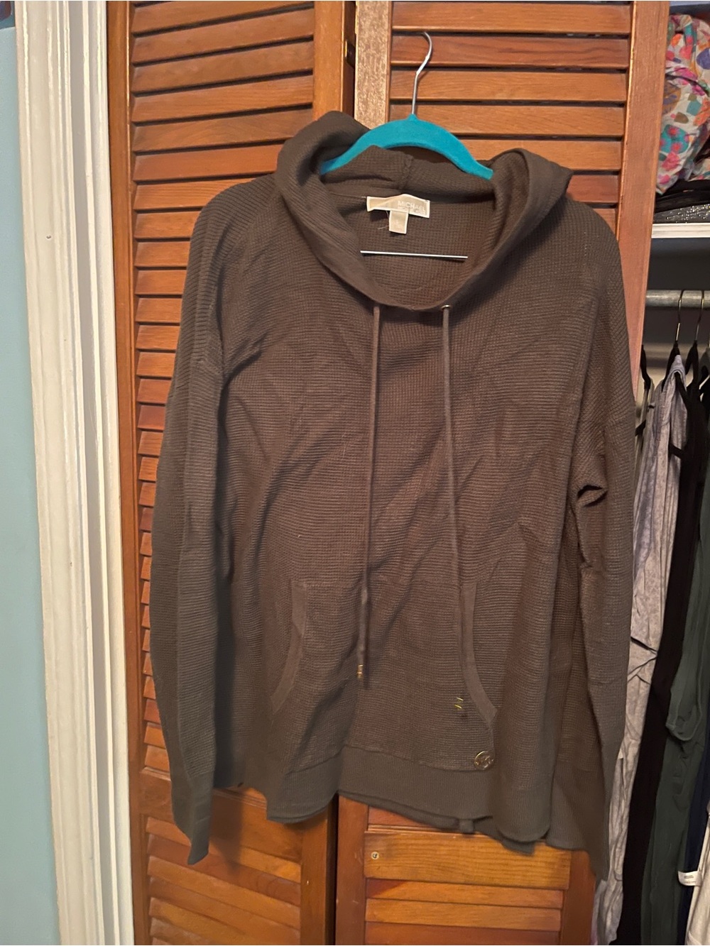 Womens Brown Hooded Knit Sweater
